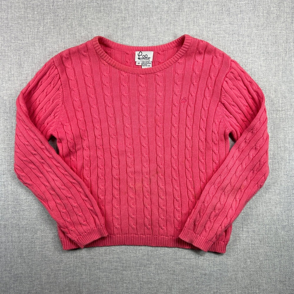 Lilly Pulitzer Girls 12 Pink Cable‎ Knit Cotton Sweater Preppy Coastal Classic